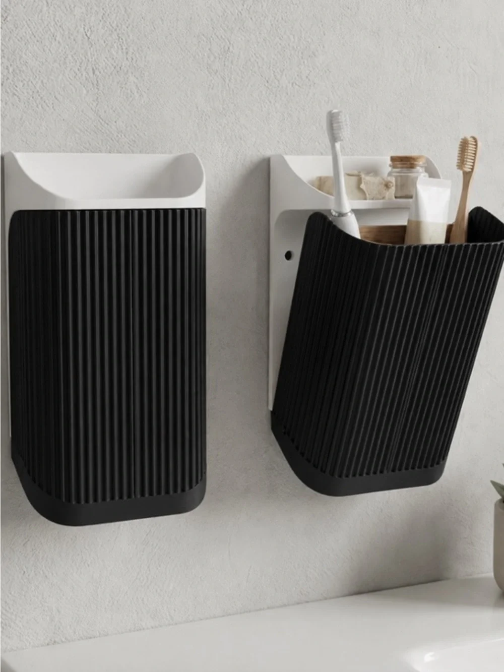 Wall Mounted Bathroom Organizer | Ribbed Storage Basket for Toothbrushes